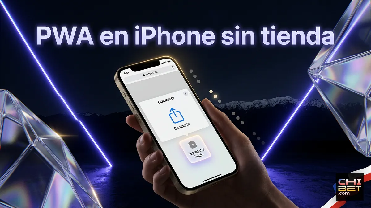 iPhone con pantalla de Safari mostrando cómo agregar la PWA de Chibet a inicio