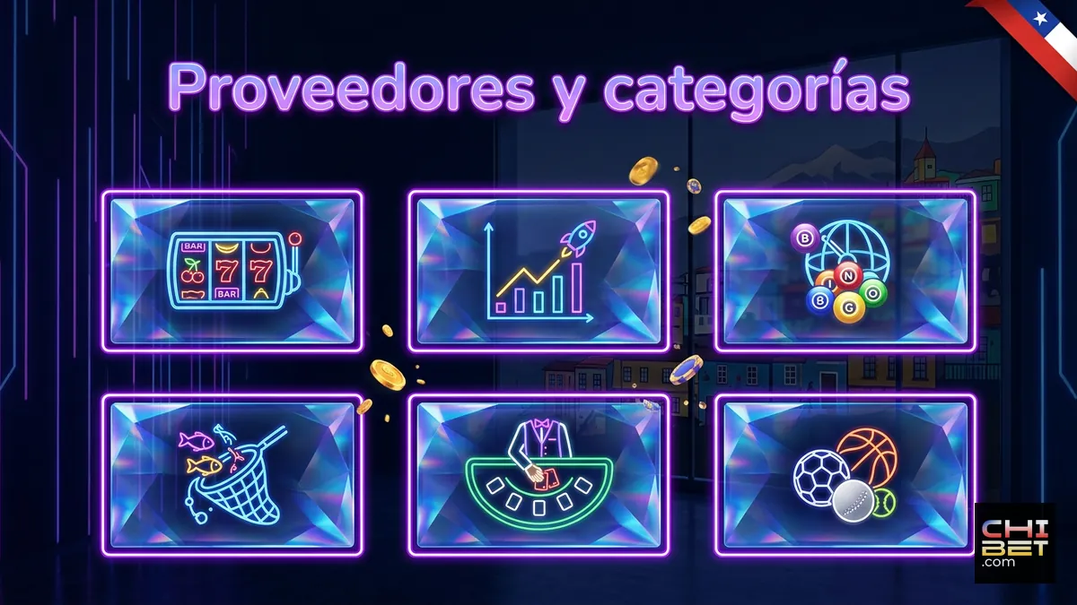 Categorías y proveedores de juegos de Chibet Chile en el lobby de tragamonedas