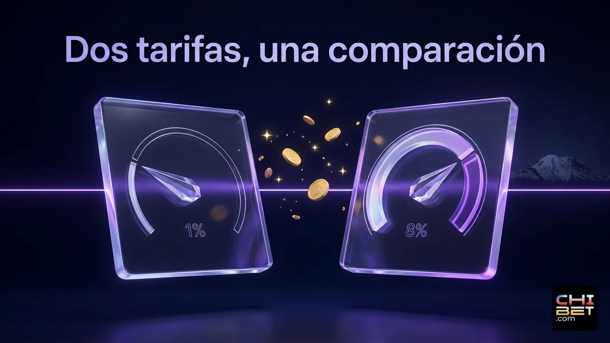 Comparación visual de dos tarifas de comisión de retiro de Chibet en Chile mediante paneles de cristal neón.