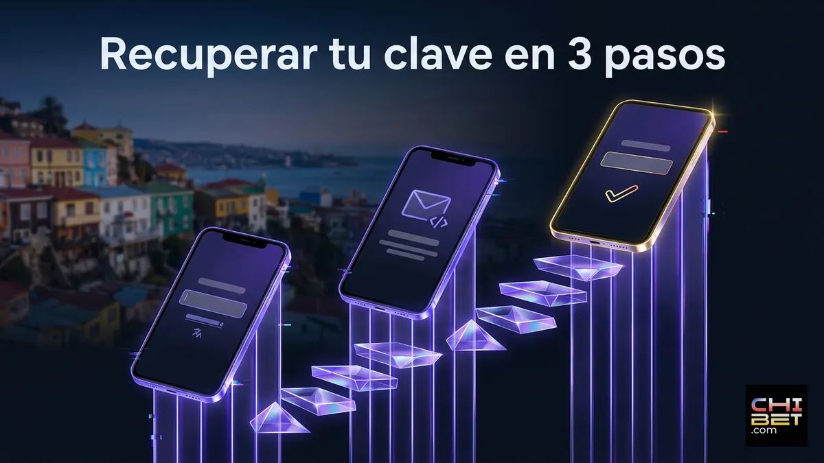 Secuencia de tres pantallas de celular que muestra cómo recuperar la clave de acceso en el sitio oficial de Chibet